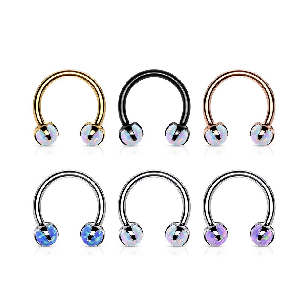 Claw Set Opals on Internally Threaded 316L Surgical Steel Horseshoes for Cartila